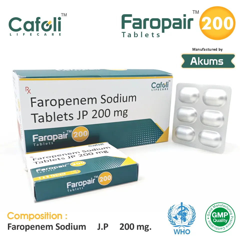 Faropenem 200mg Tablet at Best Price in PCD Pharma Franchise for Antibiotic and Bacterial Infection Treatment.